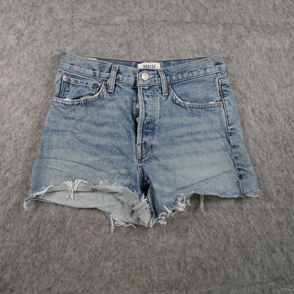 AGOLDE Short Women 25 Blue Parker Long High Rise Cutoff Wheel Button Fly